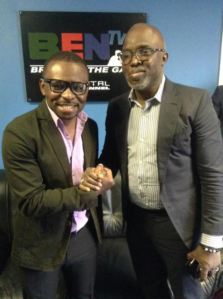 NFF President Amaju Pinnick with BEN TV's Director of Sports, Chris Obukwelu