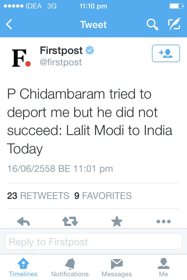 jameelsjam's tweet image. Fugitive @LalitKModi No one found Dr @ShashiTharoor guilty m happy @PChidambaram_IN tried to deport U #ModitoRajdeep