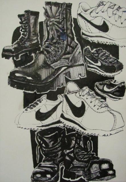 Gerardo Gómez on Twitter: and Nike Cortez. Ink. 30.5 x 22.9 cm. #ink #drawing #tinta #dibujo #nikecortez #botas #boots #ElSalvador Twitter