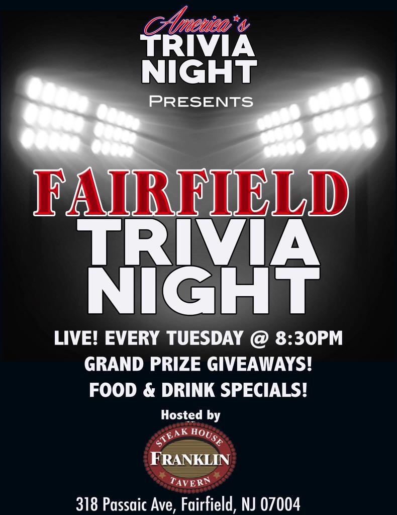 ChampTrivia's tweet image. #Fairfield #Trivia Night kicks off @ 830PM inside Franklin Steakhouse &amp;amp; Tavern! Always FUN &amp;amp; always FREE to play!