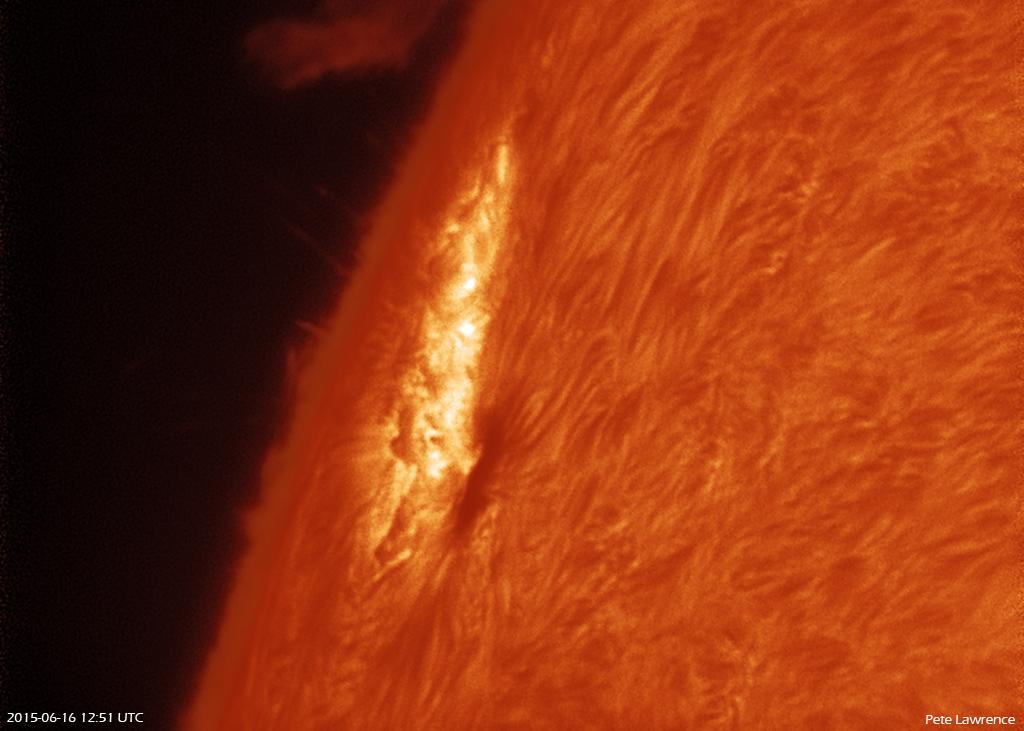 Avertedvision's tweet photo. Angry and large sunspot region rotating into view today (16 June)... http://t.co/QlbEH2LRoF
