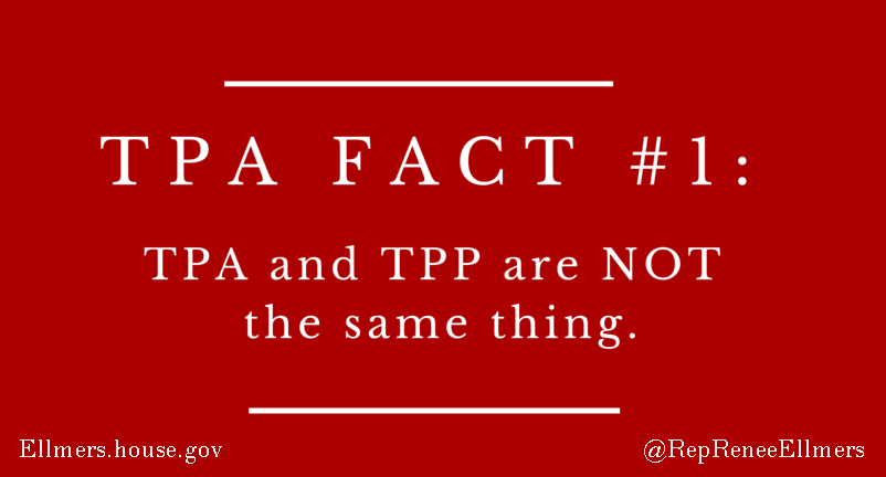 RepReneeEllmers's tweet photo. 7 facts on #TPA: Fact#1: TPA and #TPP are NOT the same thing. More #TPAfacts here: http://t.co/igXKvvVNHZ http://t.co/F8TegVBWyD