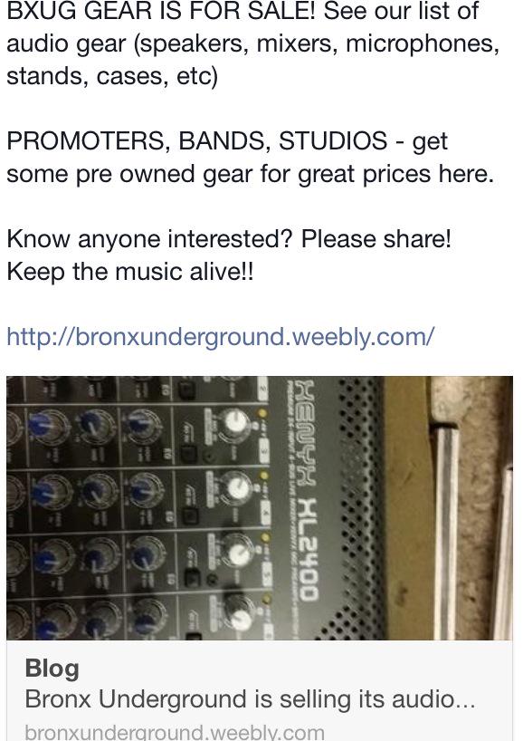 BXunderground's tweet photo. BXUG AUDIO GEAR FOR SALE!speakers, mixers, mics, stands! Know anyone interested? Please share!
http://t.co/b2WqNynVSX http://t.co/a9tJd4SVdX