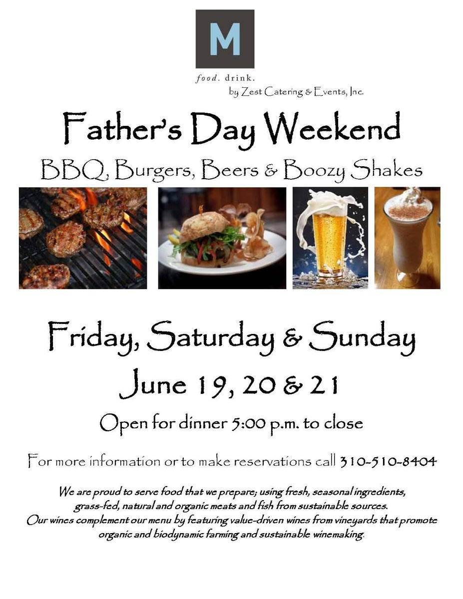 Celebrate your Father this weekend with BBQ and Boozy Shakes at M by Zest Catering&Events at the Hotel Metropole!