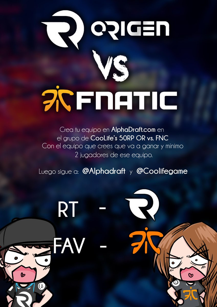 Follow <a href="/AlphaDraft/">AlphaPrimeSuperDraft</a> y sigue las normas de la foto o el vídeo. ( 50€ de RP de Premio )
RT - ORIGEN 
FAV - FNATIC