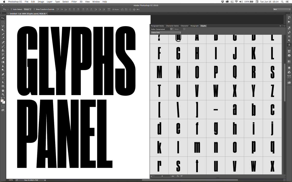 NickSherman's tweet image. After consulting on the #AdobeTypeUI, I’m happy to finally see a Glyphs panel in Photoshop. Now for the OpenType UI …