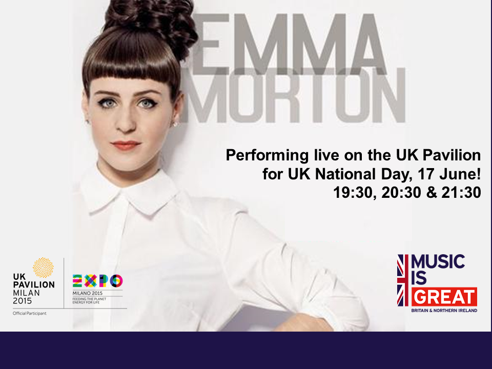 We have <a href="/EmmaMortonOFC/">EmmaMortonOFC</a> performing live for #UKNationalDay at #ukpavilion #expo2015 - #GREAT music #GrowninBritain