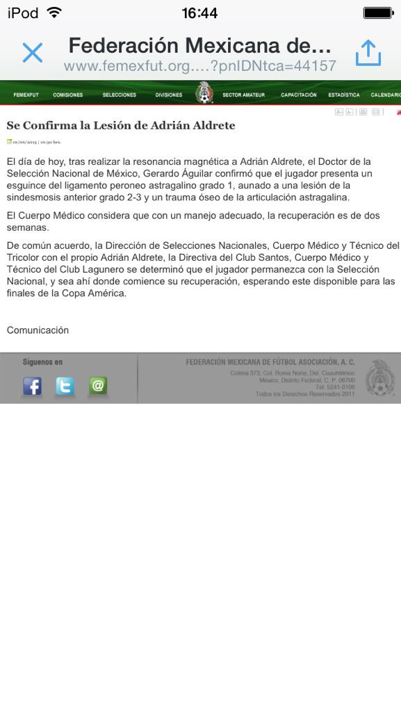 AldreteFans's tweet photo. Aqui el comunicado de la lesion :( #FuerzaAldrete http://t.co/F15eoSDOs8