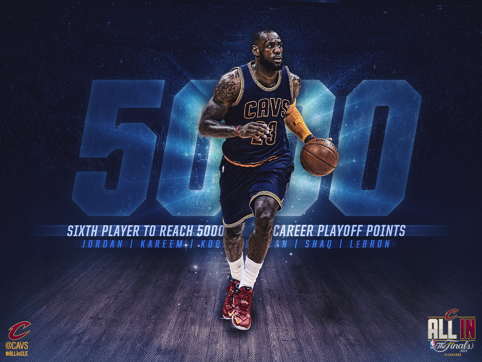 cavs's tweet photo. .@KingJames became just the 6th player in NBA history to score 5,000 career playoff points.

#ALLinCLE #NBAFinals http://t.co/IUDjGV7Of3