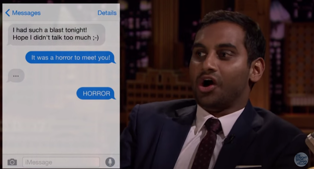 BuzzFeed's tweet image. Aziz Ansari and Jimmy Fallon re-enact WTF first texts bzfd.it/1Gck8kd