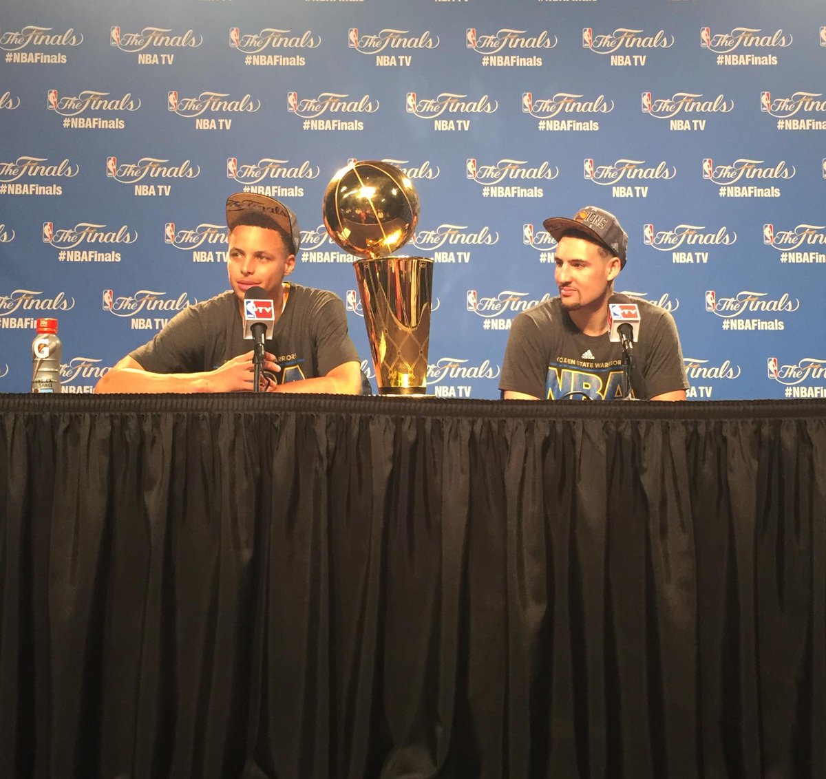 NBA's tweet photo. "I love every single one of my teammates who put in the work...to be able to have this moment,"-Steph #NBAFinals http://t.co/gDNNtd3O39