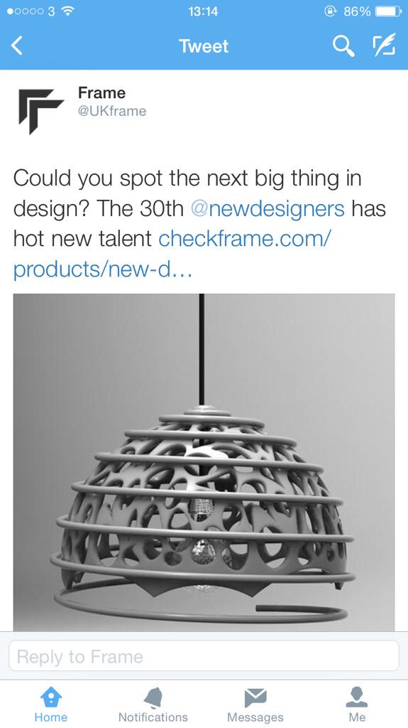 EntangleDesign's tweet image. So exciting to see one of our designs featured by @UKframe, can&apos;t wait for New Designers 2015 in a few weeks!