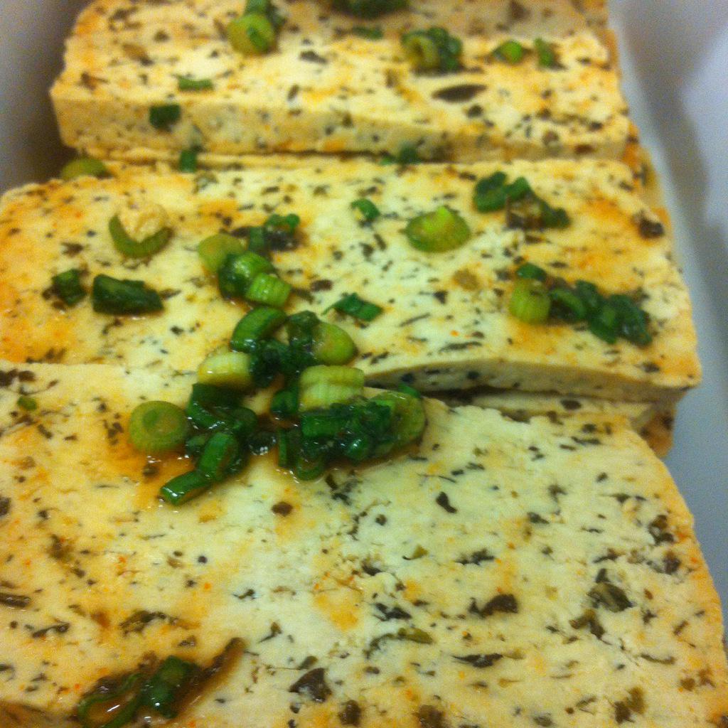 Tomorrow at the Deli, our new creation Basil Tofu marinated in Shiracha and Soy sauce