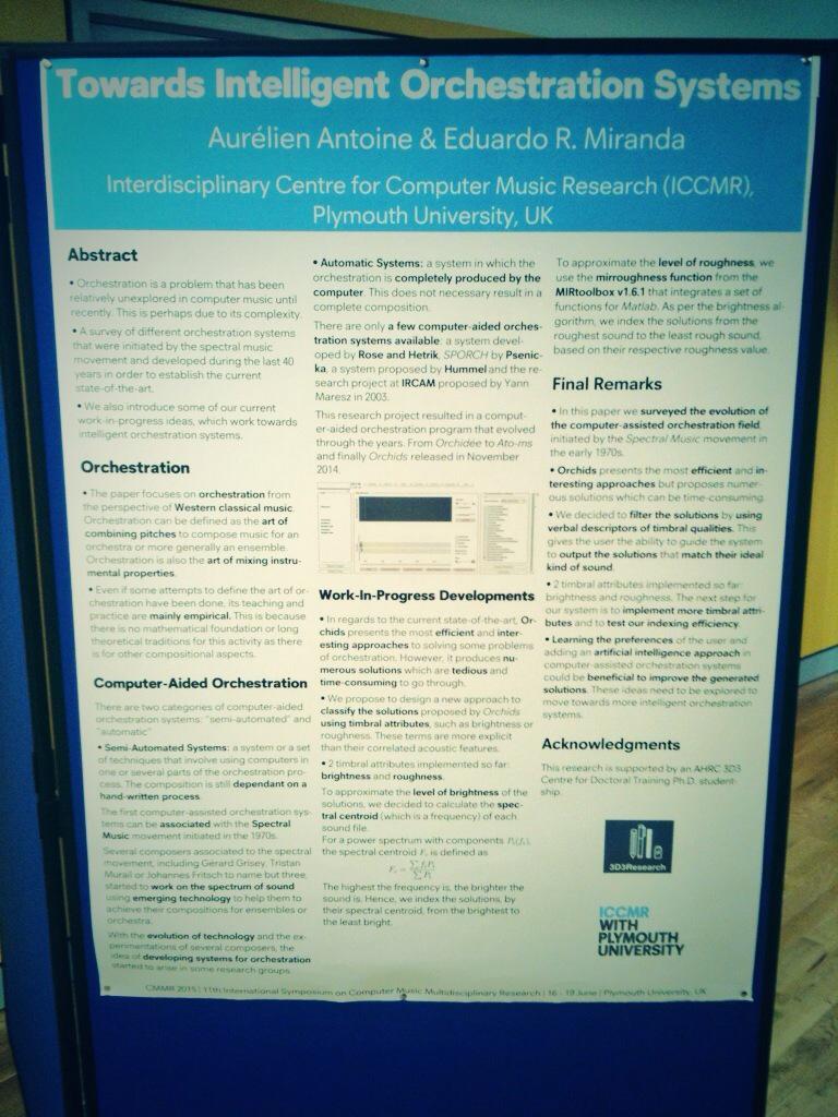 Aurelien_Ant's tweet photo. Poster in position for @CMMR2015 at @PlymUni - Poster session at 10:30 &amp; 15:30 today. #CMMR2015 #ICCMR http://t.co/bahOvHToxI