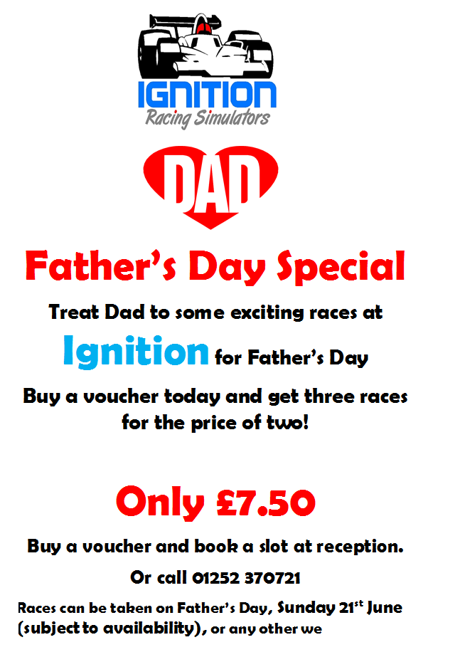 IgnitionRacers's tweet image. Our Father's Day Promotion starts this weekend, call 01252 370721 to buy a voucher as a great gift for your dad!