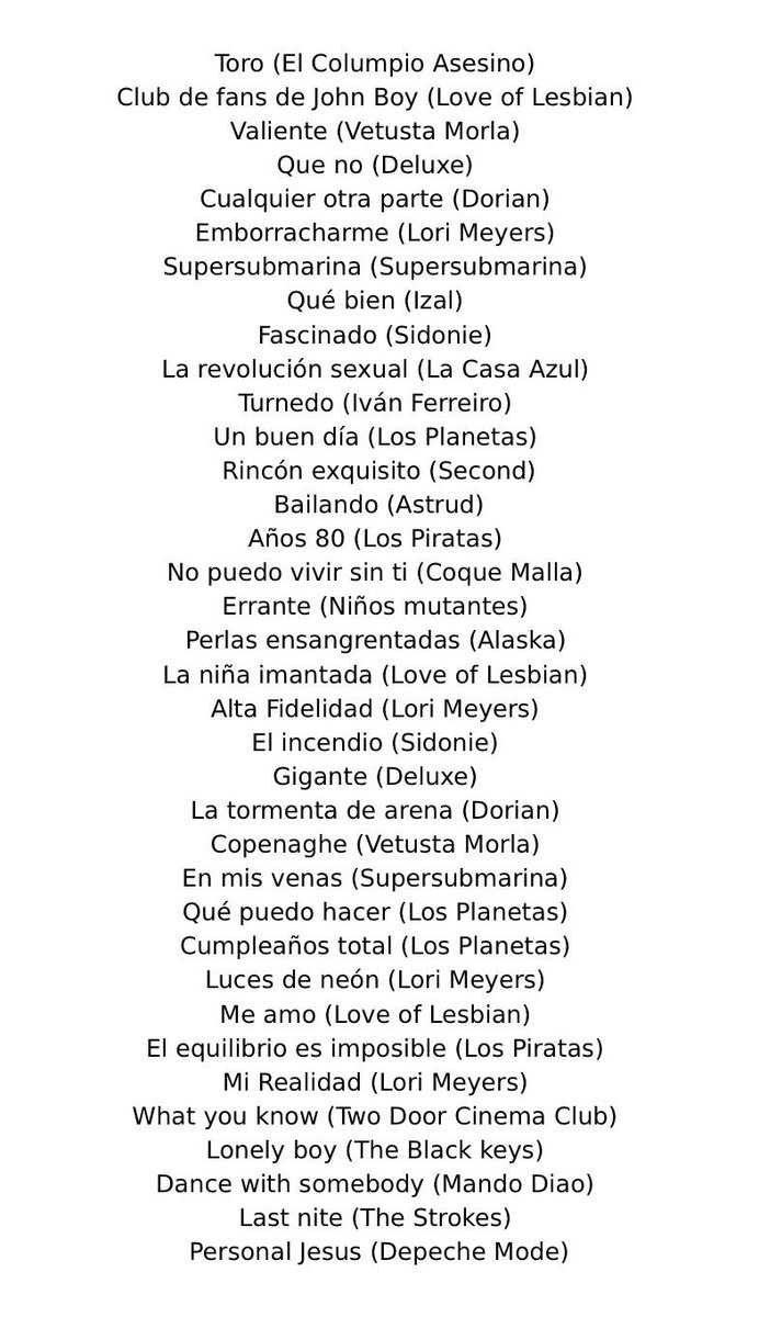 Aquí tenéis la lista de canciones candidatas para la actuación en @GeppettoCopas León. Id practicando... :)