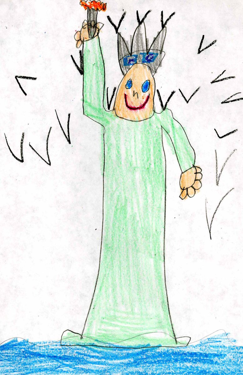 Lady Liberty Children Drawing Redcross Message Hope Happy - 