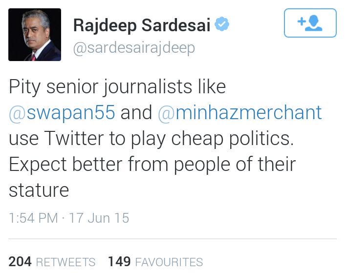 DrJwalaG's tweet image. Check @sardesairajdeep suffering with gastritis n puking out with travel n interview #ModiToRajdeep @IndiaToday