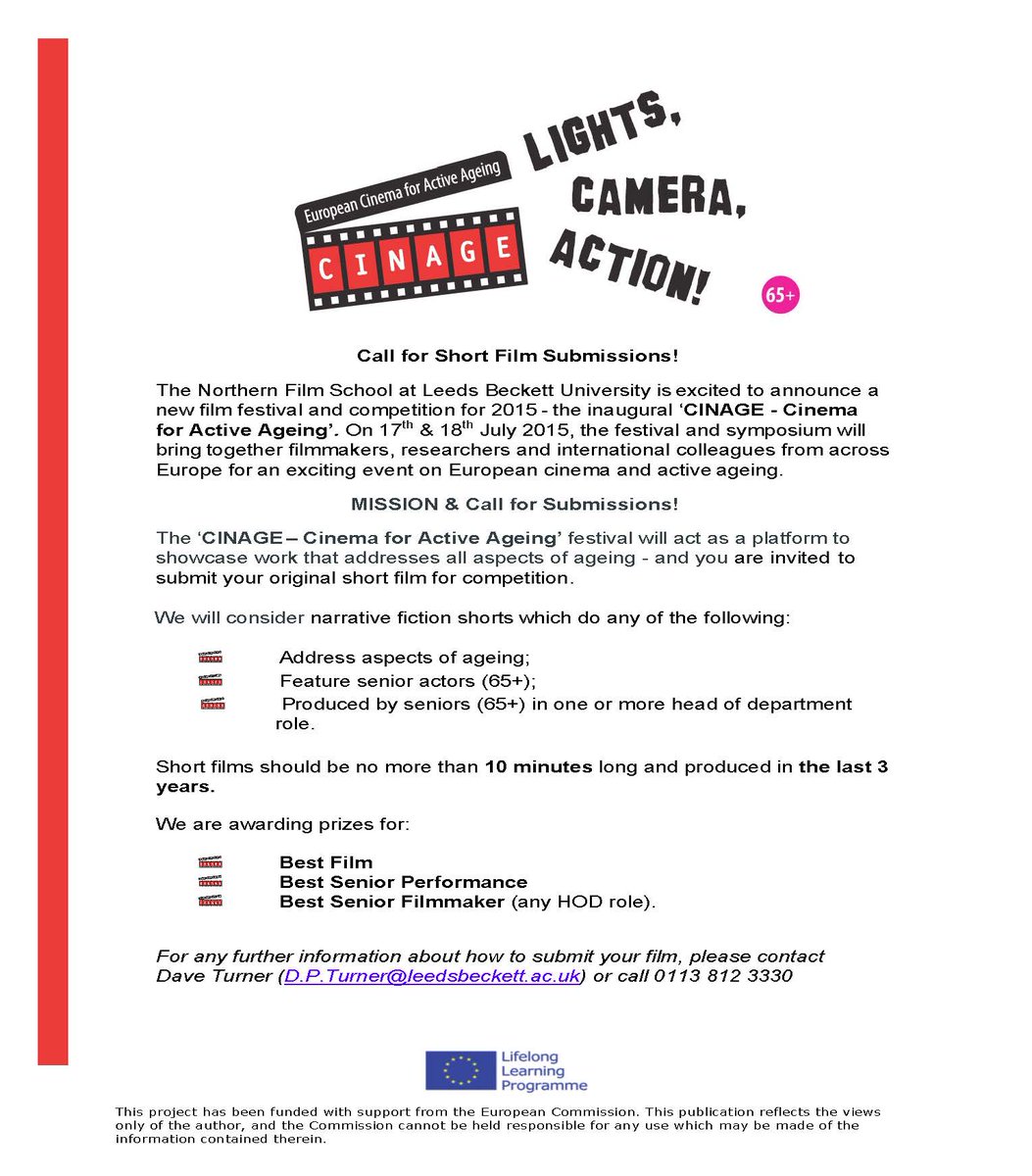 FMPshortcourses's tweet photo. URGENT! Final call for submissions for the 2015 CINAGE Festival! Films need to be submitted by Thursday 18th June! http://t.co/OVY6ztRZjb