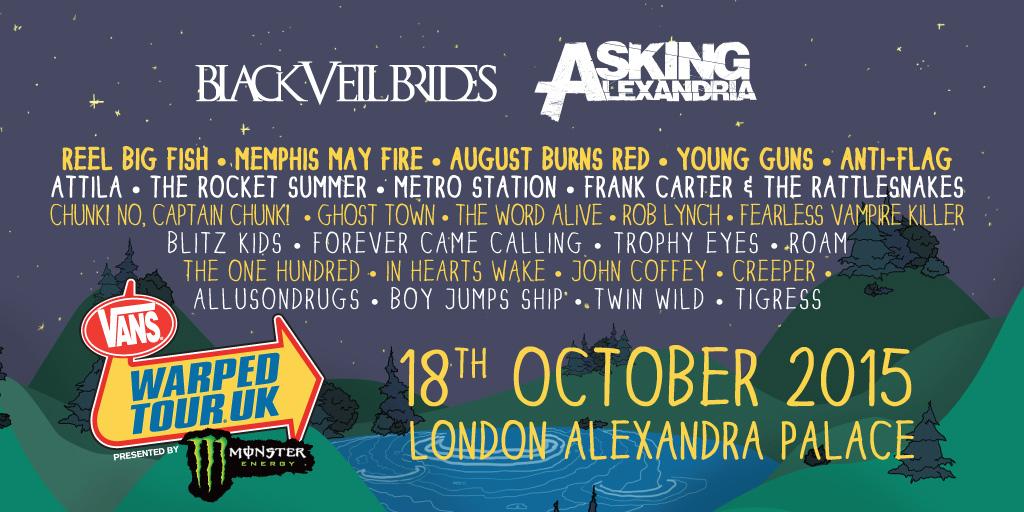AAofficial's tweet photo. Are you ready for #WarpedUK? Catch us w/ @blackveilbrides + more 18/10. Get tickets: http://t.co/1WckkzduYR http://t.co/4ytXxhUCJ6