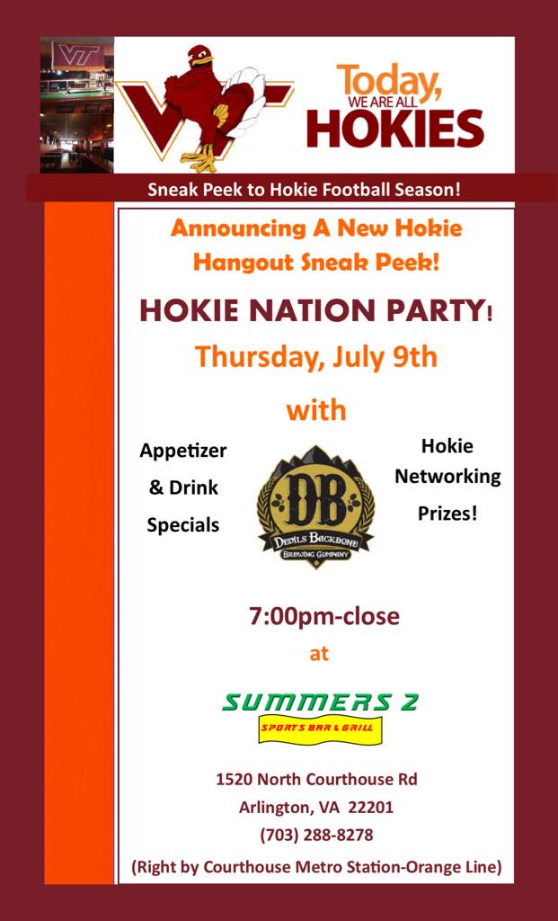 Summers2SB's tweet photo. #Hokies Nation Sneak Peak Party July 9th 7:00pm @Summers2SB @hokie_nation @HokieRetweets @hokiesbuzztap @hokiejoe3 http://t.co/7SmVoYM50h