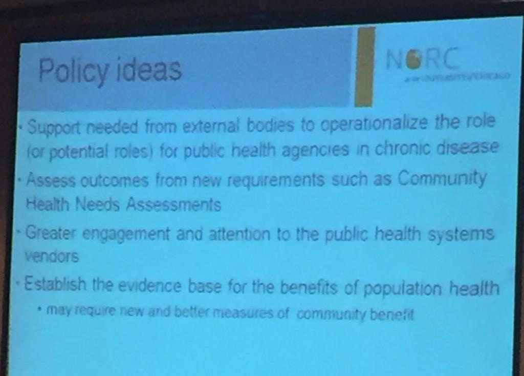 PHSR_AH's tweet photo. RT @CPHSSR: Policy ideas shared by @AMoidudd from @NORCNews on #PublicHealth #IT for #ChronicDisease Control #PHSR15 http://t.co/yIzCfVattZ