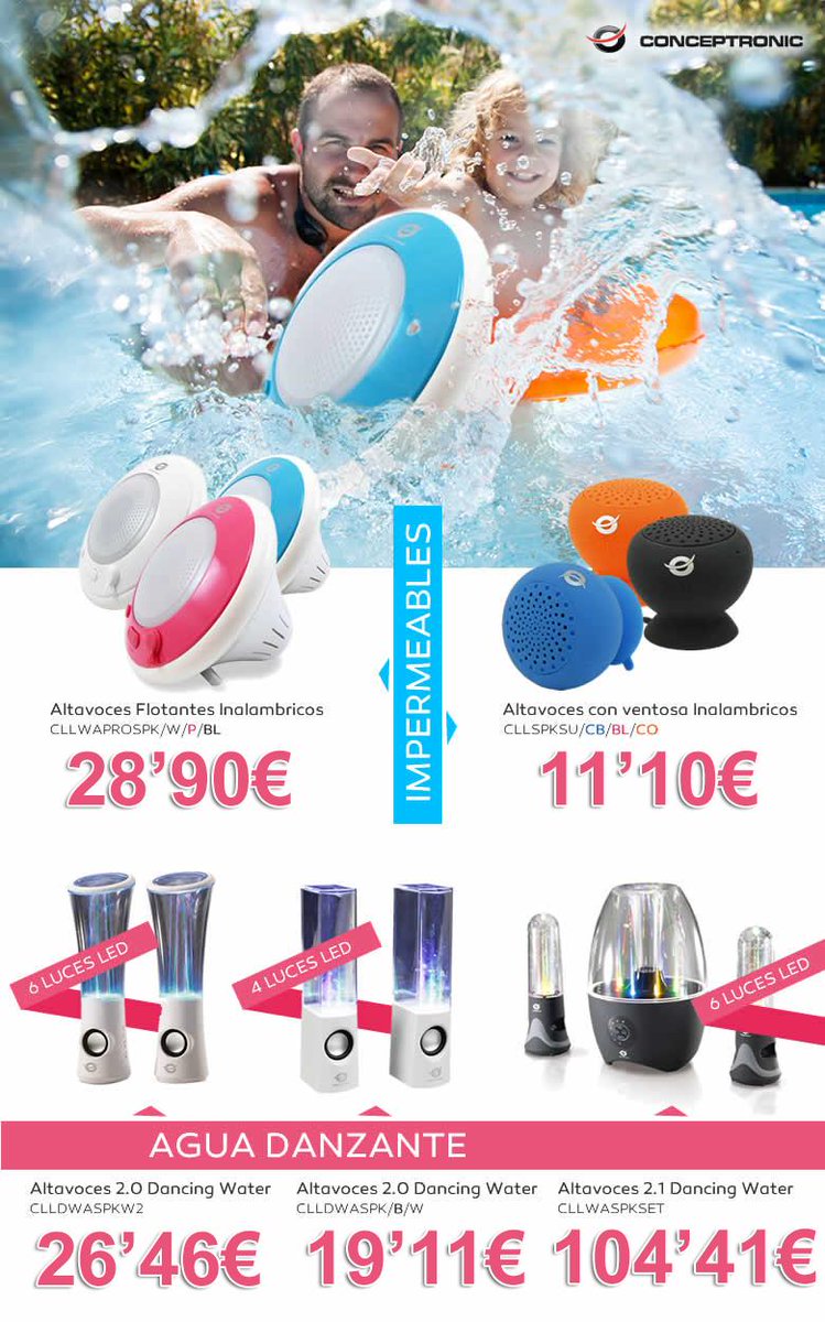 infor_one's tweet photo. ¡Ahora podrás disfrutar de tu música hasta en el agua con estos altavoces @conceptronic ​ ! http://t.co/nU4WNMTE6G http://t.co/SnALLC8jHi