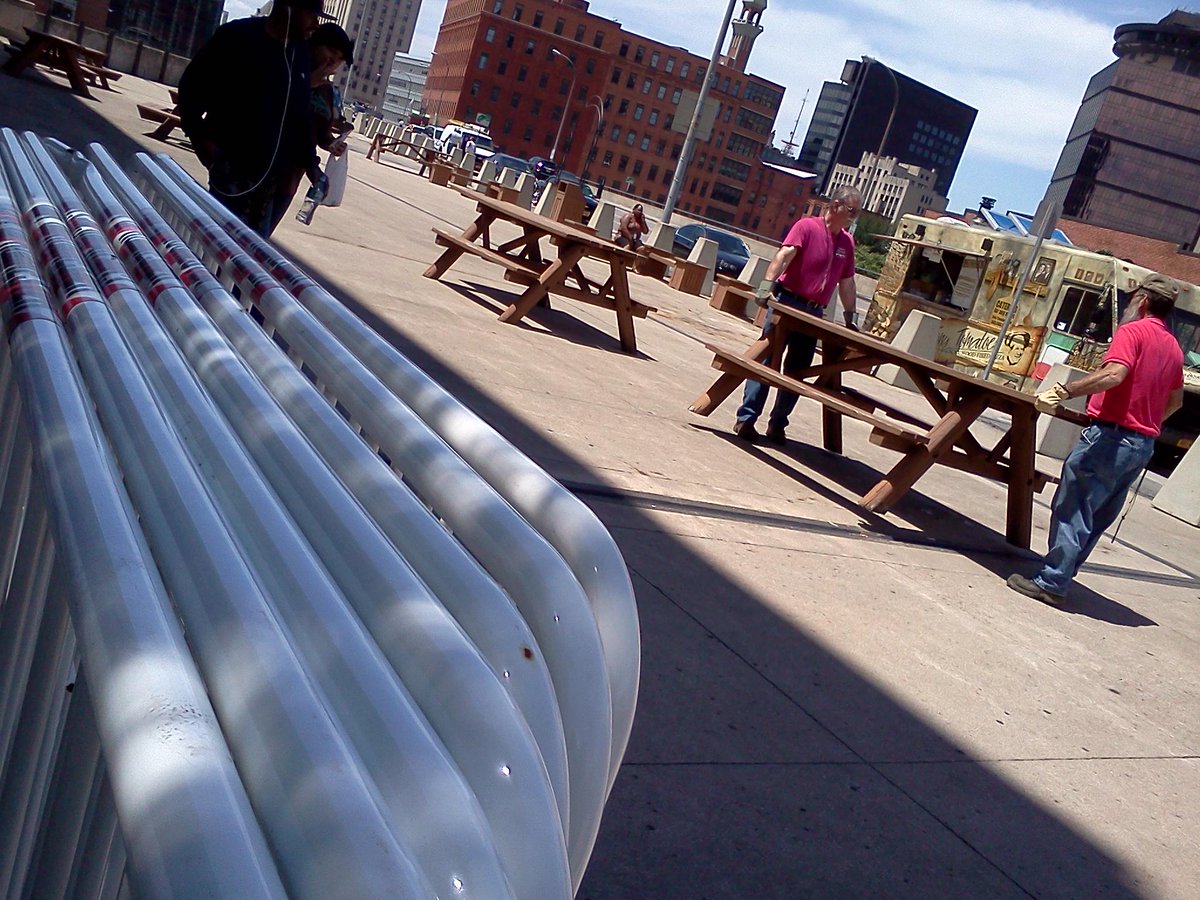 What a gorgeous day! Setup has begun for #RocTransitDay and our Sidewalk Swing Dance. ROCtransitday.com #ROC