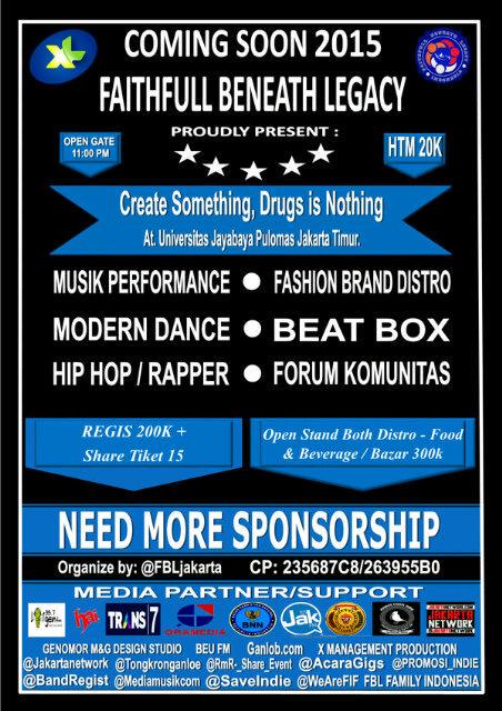 <a href="/Promosi_Indie/">IG: PromoMusikIndie</a> #Comingsoon 2015 <a href="/FBLindonesia/">FBL NATION</a> at Univ. Jayabaya. Need More Band &amp; stand Both CP: 235687C8 <a href="/FBLjakarta/">#FBLINVASIONTOUR2016</a>