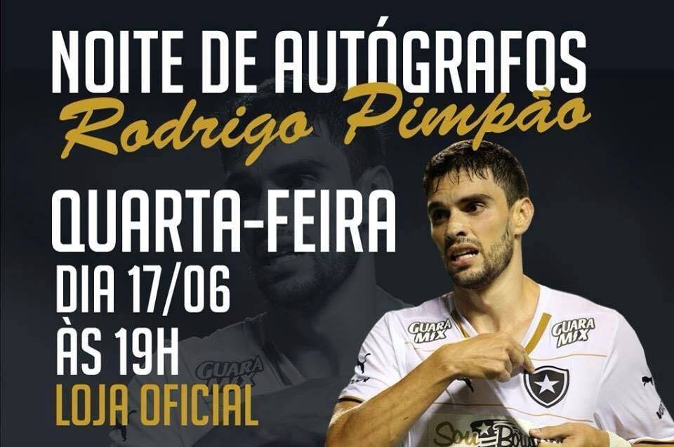 loja_botafogo's tweet photo. Nosso artilheiro Pimpão estará hoje em nossa loja oficial, em General Severiano, para uma noite de autógrafos! Venha! http://t.co/cA0iheiexw
