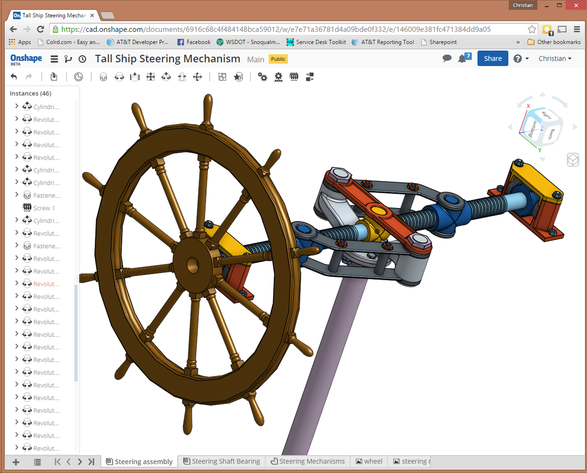 chrstark's tweet photo. @chrstark Here is the Steering Mechanism of the @SchoonerZodiac created in @Onshape 
https://t.co/fzw7ljCgnw http://t.co/MyNjz5Yhz8