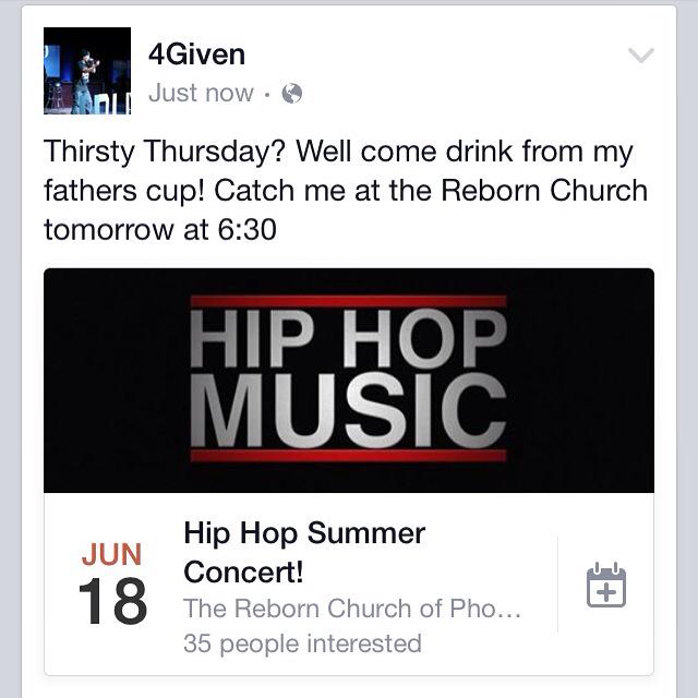 iam4_Given's tweet photo. Come show your support tomorrow at the Reborn Church of Phoenix.
6142 N. 35th Ave. @ 6:30 pm
#4GivenMusic http://t.co/6XaFikbgg9