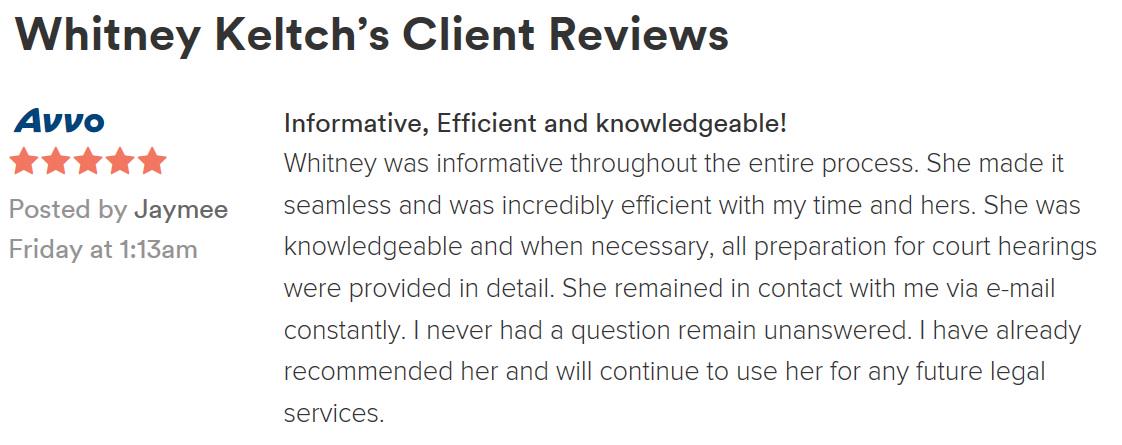 ashmorelaw's tweet photo. We wanted to share this awesome review of our newest attorney @Whittles1708 ! #attorneyreviews #avvo http://t.co/vpoxqMt1Qg