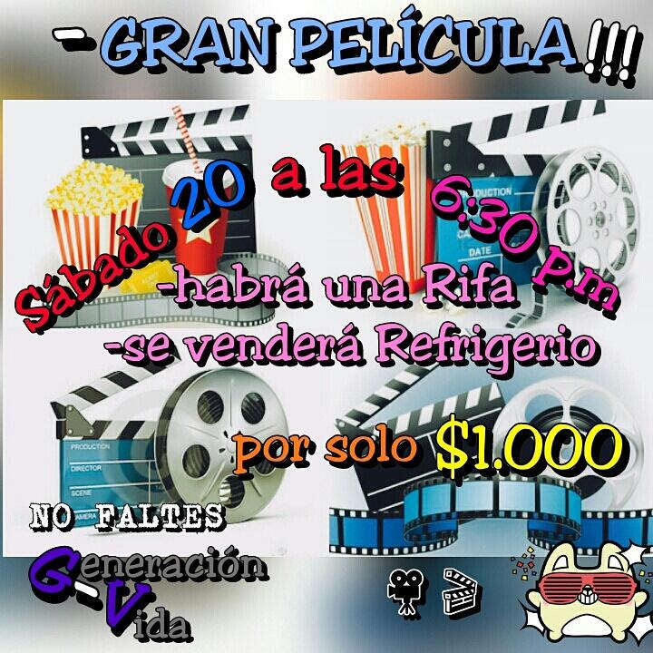 GeneracionCcv's tweet photo. 🎬🎥 Gran película sorpresa 🎆🎊🎉🎈 en CCVida alas 6:30 p.m por sólo $1.000 incluye una Rifa.
Se venderán refrigerios..👌👍😘 http://t.co/GUgdfnTHDv