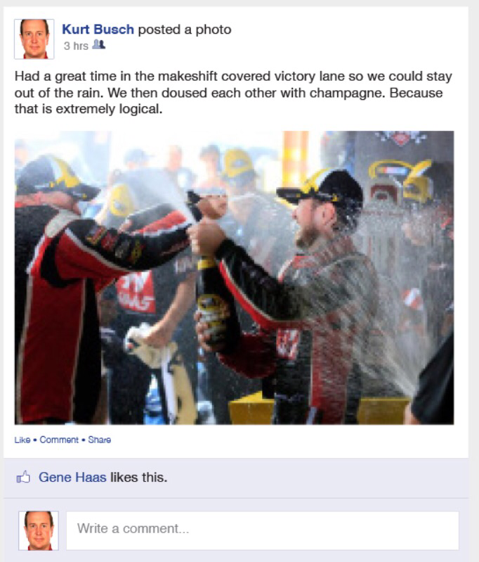nascarcasm's tweet photo. .@KurtBusch’s Post-#ql400 Facebook Page. It Was Weird. Click Here... -> http://t.co/kCAZ9B5Ei8 #nascar.com http://t.co/E2uryVz7a9