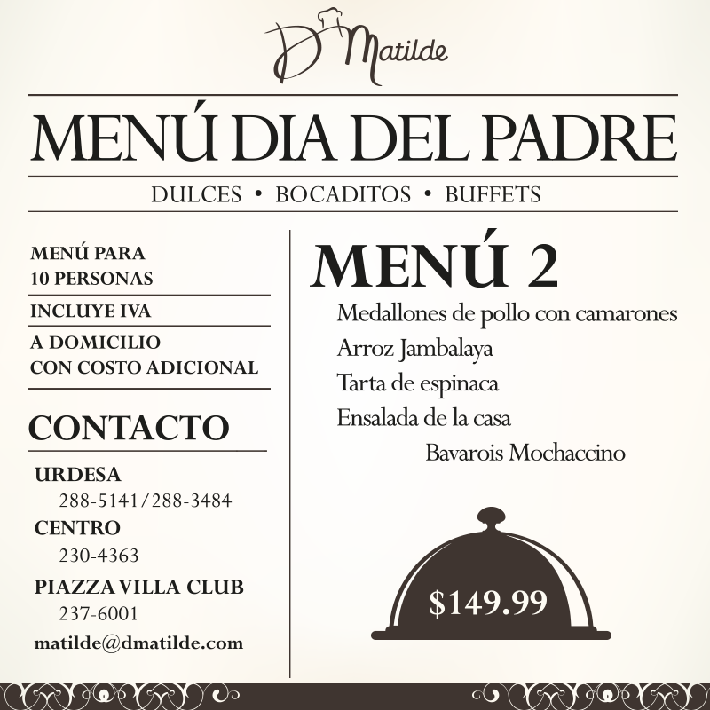 DMatildeOficial's tweet photo. Este domingo se reúnen todos para celebrar a uno.

Celebra a papá en familia con los Menús del Día del Padre. http://t.co/3Fz4inZSp9