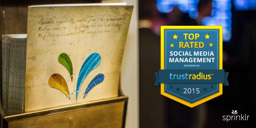 Sprinklr's tweet photo. Sprinklr is a top rated enterprise #socialmedia management platform on @trustradius for 2015 http://t.co/Jc3JJge5jj http://t.co/PyCtrR1rJT