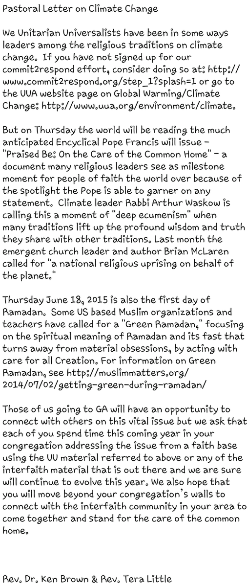 pswduua's tweet photo. Pastoral Letter on Climate Change 

We Unitarian Universalists have been in some ways leaders among the religious ... http://t.co/73xuLGkYef