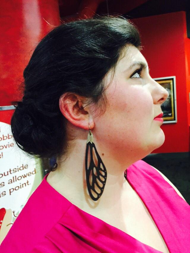 Rosie Browning sporting her <a href="/ElizabethGoluch/">Elizabeth Goluch</a> earrings to the screening of lifesworkfilms.com. #craftyear2015