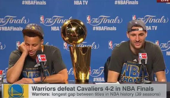 BleacherReport's tweet photo. VIDEO: Klay Thompson took a shot at LeBron by calling Steph the “best player in the world” http://t.co/0gYeMvIryP http://t.co/OgKTKQyZaZ