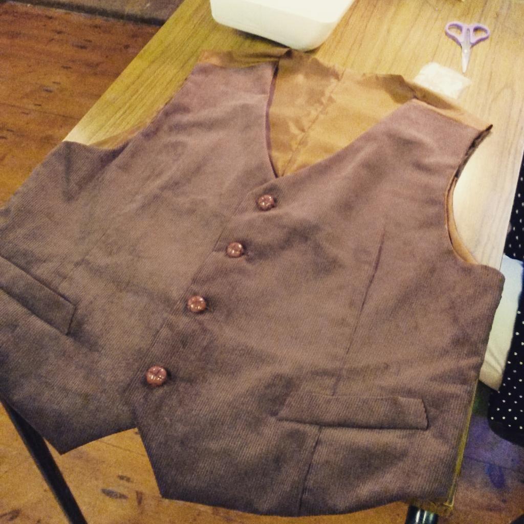 Workshop_shrop's tweet photo. waistcoat all finished in last night's sewing bee, well done Jill. #sewing #classic #fabric http://t.co/rErFsILon1