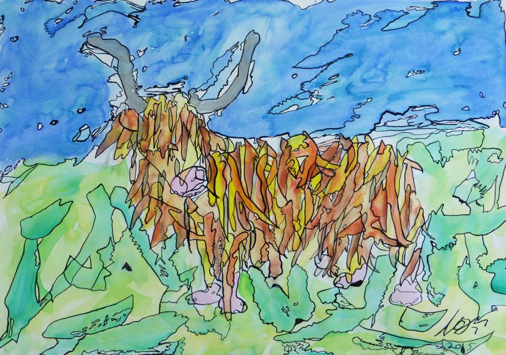 Project_Ability's tweet photo. Artwork of the Day: Cameron Morgan's Highland cow. We love this watercolour! #LDWeek15 #LearningDisabilityArt http://t.co/VuuLfmM77d