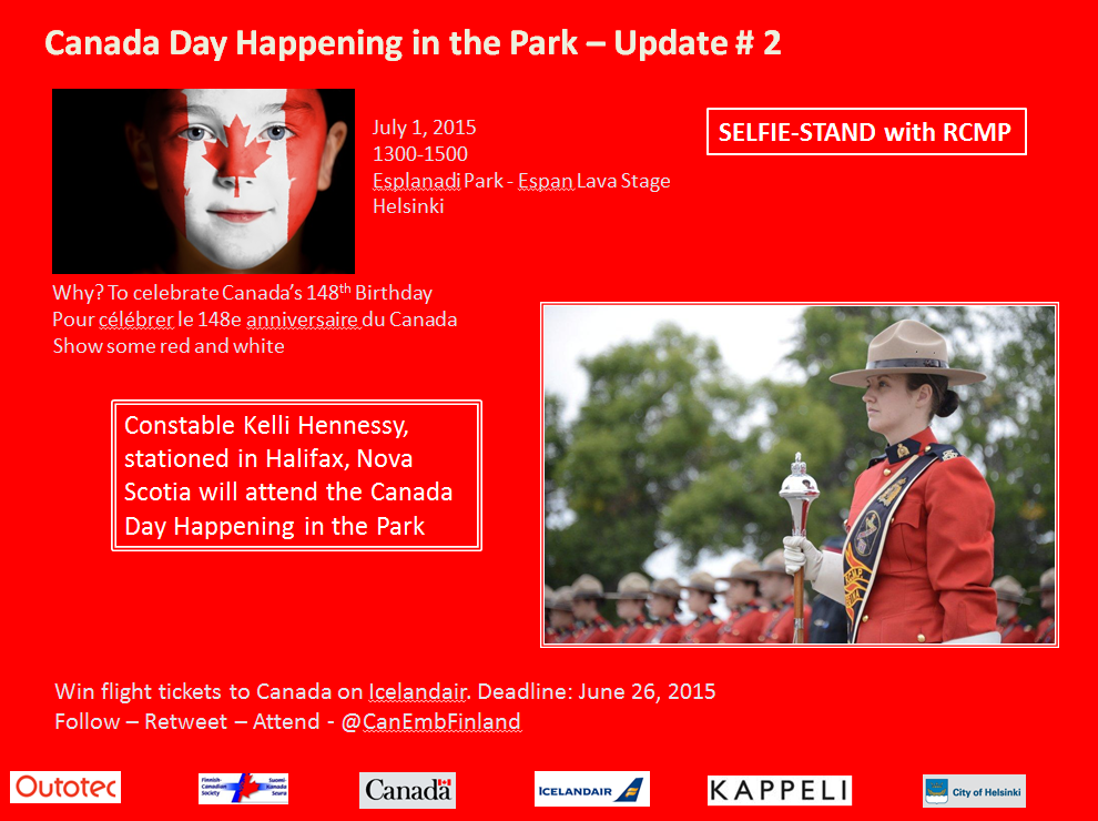 CanEmbFinland's tweet photo. #CanadaDayParty Don't miss the chance for a selfie with a Canadian Royal Mounted Police Officer @Icelandair http://t.co/gw3oTnvpqA