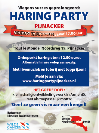 Morgenavond Haringparty in Tout le Monde! Deel opbrengst voor het werk van SPHA. Komt in groten getale! Gezellig!