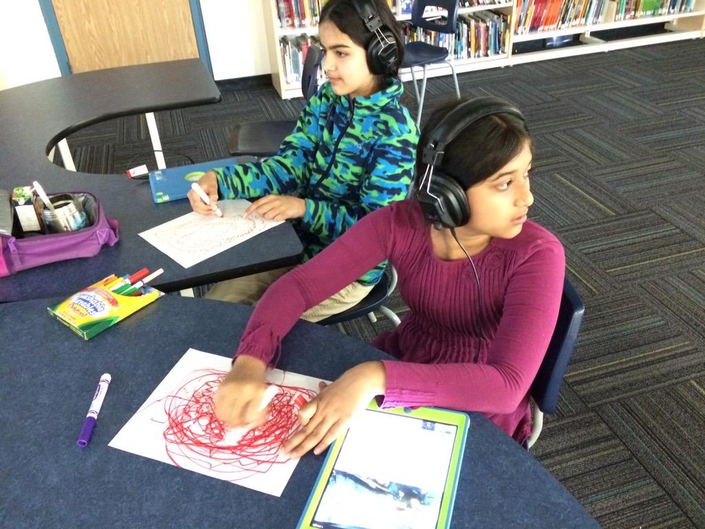 mjwheelerali's tweet photo. Now #ArtTherapy #lunch&amp;learn @AllanAMartinPS led by #ISELP students! Exploring #music influence mood via colouring. http://t.co/u4xhK9byBX