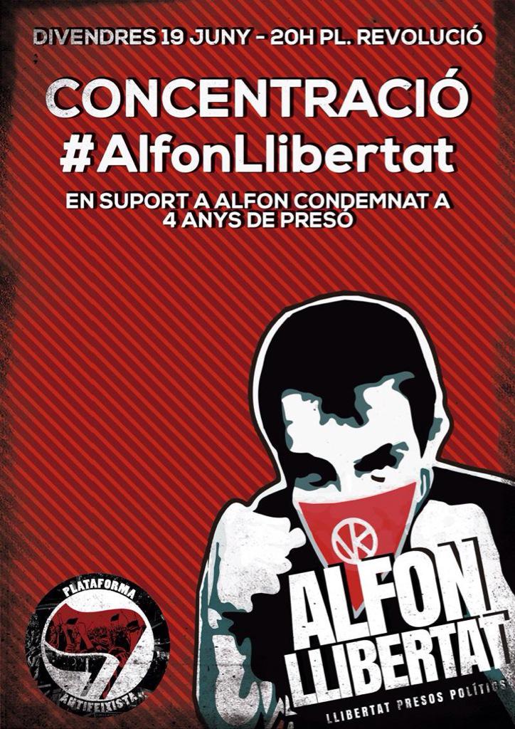 SocialisCat's tweet photo. [CONCENTRACIÓ] a BCN en suport a @Alfon_libertad. Divendres 19 Juny 20h a Pl Revolució #AlfonLlibertat #AlfonLibertad http://t.co/HddSqcK3q4