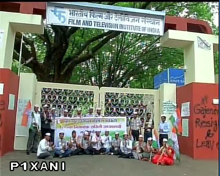 ANI's tweet image. Pune: Congress protest outside FTII against Gajendra Chouhan&apos;s appointment as the new Chairman