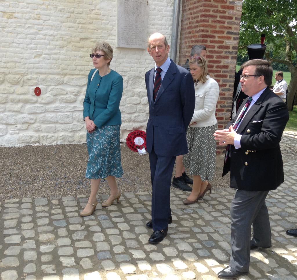 UKinBelgium's tweet image. HRH The Duke of Kent @BritishMonarchy visits #Hougoumont with @alisonrosefco #Waterloo200