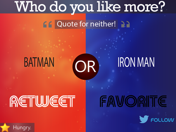 ChoicesYouHave's tweet photo. Batman or Iron Man? http://t.co/uVck4w2tiB