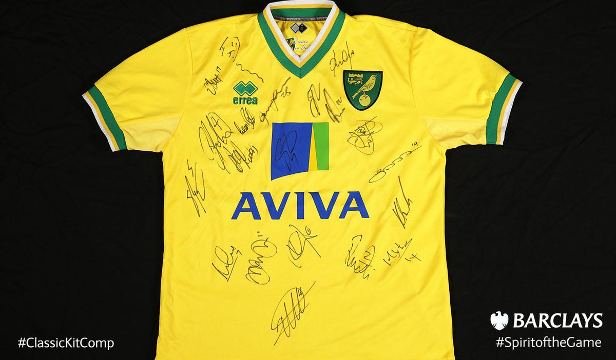 .<a href="/NorwichCityFC/">Norwich City FC</a> fans, celebrate your return to the #BPL with a signed 2011-12 kit, RT by 9pm to enter #ClassicKitComp